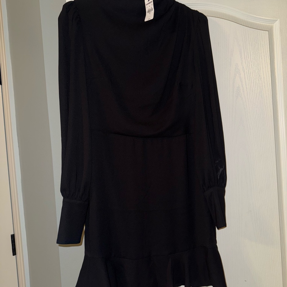 Express Black Cowl/drape Neck Bishop Sleeve Cocktail Dress